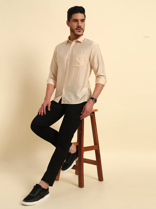 Casual Shirt for Men | Breathable & Soft with Color Fastness Regular Fit Spread Collar Neck Viscose Fabric Solid Pattern