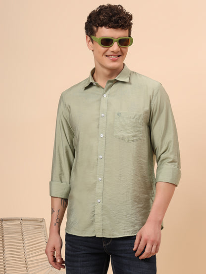 Casual Shirt for Men | Breathable & Soft with Color Fastness Regular Fit Spread Collar Neck Viscose Fabric Solid Pattern