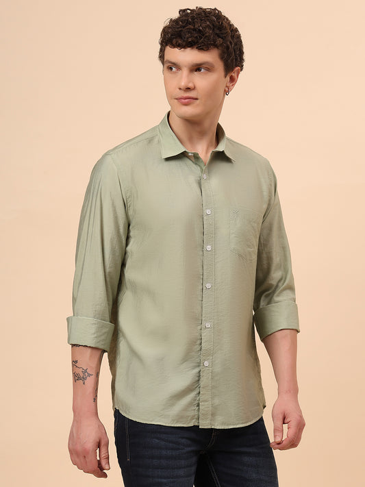 Casual Shirt for Men | Breathable & Soft with Color Fastness Regular Fit Spread Collar Neck Viscose Fabric Solid Pattern