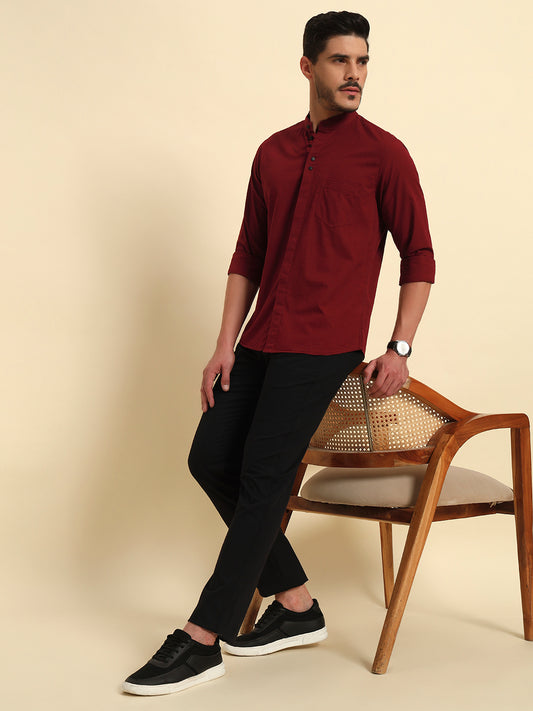 Casual Shirt for Men | Breathable & Soft with Color Fastness Regular Fit Spread Collar Neck Cotton Fabric Solid Pattern