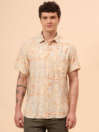 Casual Shirt for Men | Breathable & Soft with Color Fastness Regular Fit Spread Collar Neck Viscose Fabric Printed Pattern