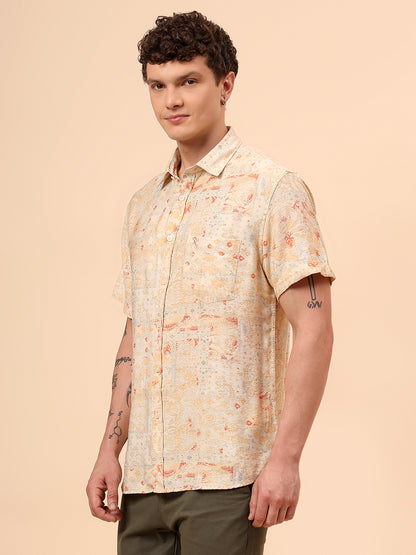 Casual Shirt for Men | Breathable & Soft with Color Fastness Regular Fit Spread Collar Neck Viscose Fabric Printed Pattern
