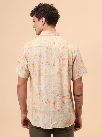 Casual Shirt for Men | Breathable & Soft with Color Fastness Regular Fit Spread Collar Neck Viscose Fabric Printed Pattern