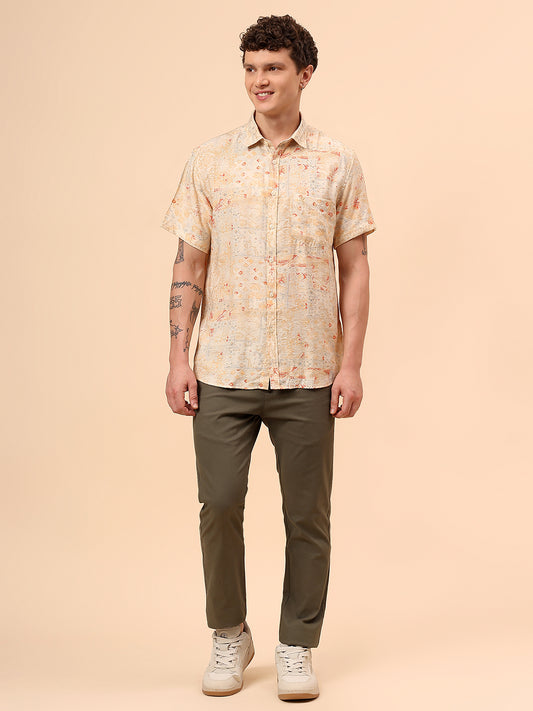 Casual Shirt for Men | Breathable & Soft with Color Fastness Regular Fit Spread Collar Neck Viscose Fabric Printed Pattern