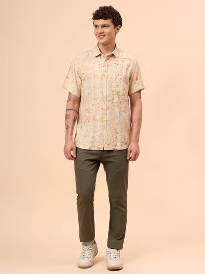 Casual Shirt for Men | Breathable & Soft with Color Fastness Regular Fit Spread Collar Neck Viscose Fabric Printed Pattern