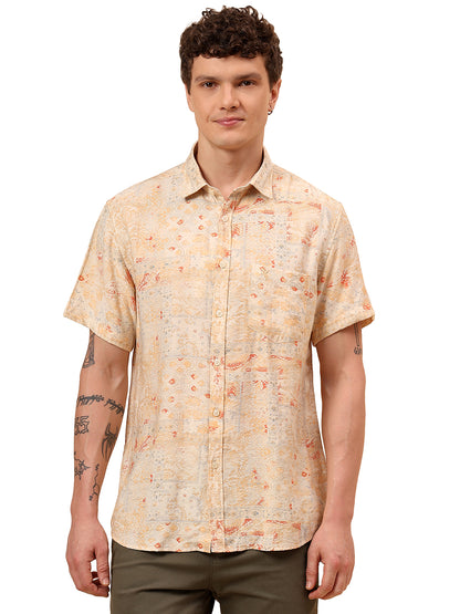 Casual Shirt for Men | Breathable & Soft with Color Fastness Regular Fit Spread Collar Neck Viscose Fabric Printed Pattern