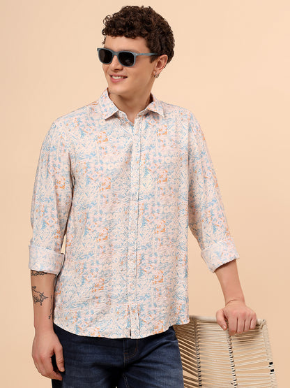 Casual Shirt for Men | Breathable & Soft with Color Fastness Regular Fit Spread Collar Neck Viscose Fabric Printed Pattern