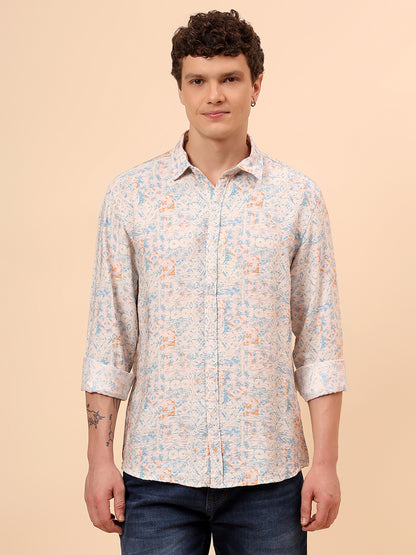 Casual Shirt for Men | Breathable & Soft with Color Fastness Regular Fit Spread Collar Neck Viscose Fabric Printed Pattern