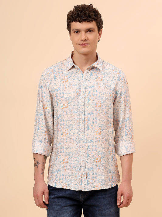 Casual Shirt for Men | Breathable & Soft with Color Fastness Regular Fit Spread Collar Neck Viscose Fabric Printed Pattern
