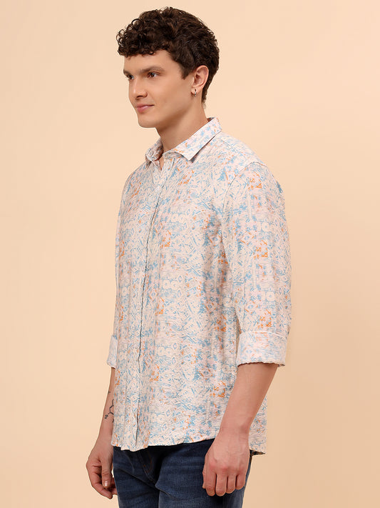 Casual Shirt for Men | Breathable & Soft with Color Fastness Regular Fit Spread Collar Neck Viscose Fabric Printed Pattern