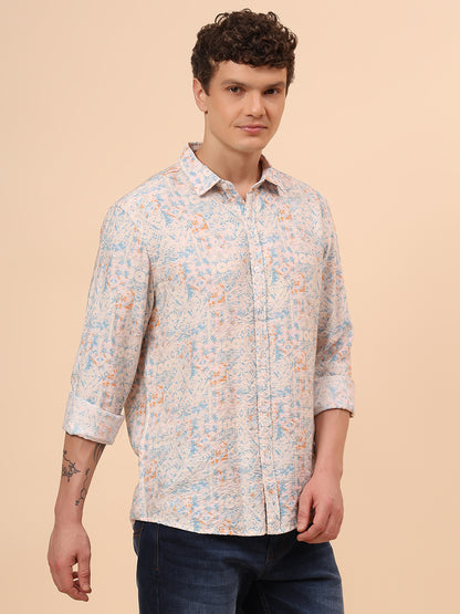 Casual Shirt for Men | Breathable & Soft with Color Fastness Regular Fit Spread Collar Neck Viscose Fabric Printed Pattern