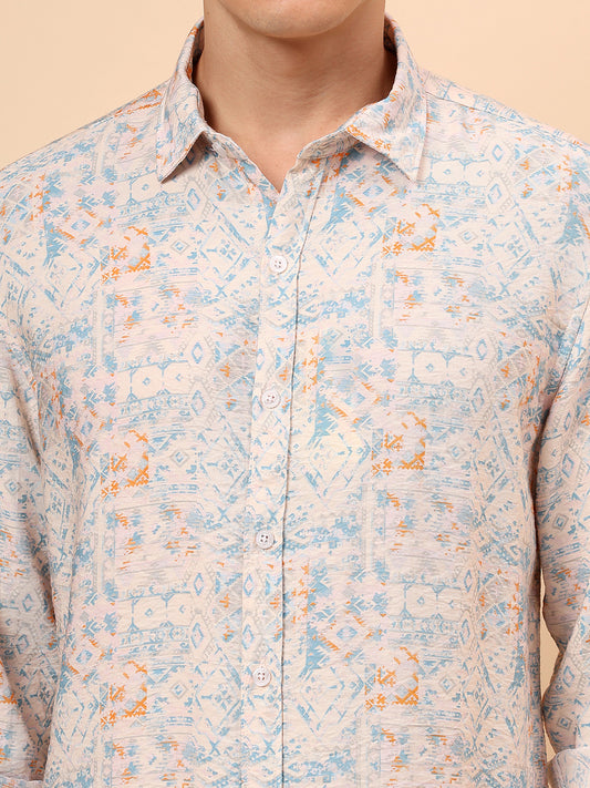 Casual Shirt for Men | Breathable & Soft with Color Fastness Regular Fit Spread Collar Neck Viscose Fabric Printed Pattern