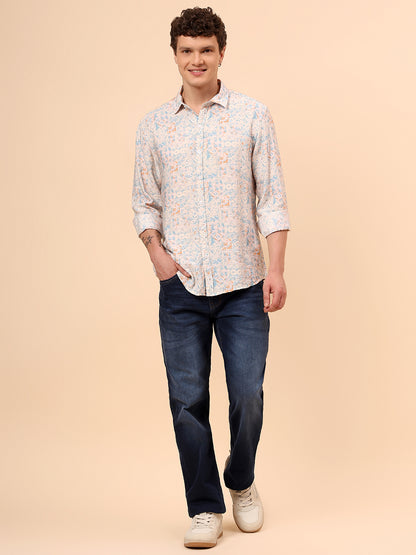Casual Shirt for Men | Breathable & Soft with Color Fastness Regular Fit Spread Collar Neck Viscose Fabric Printed Pattern
