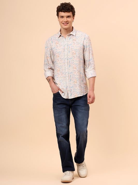 Casual Shirt for Men | Breathable & Soft with Color Fastness Regular Fit Spread Collar Neck Viscose Fabric Printed Pattern