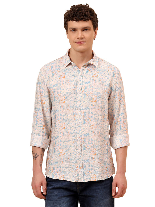 Casual Shirt for Men | Breathable & Soft with Color Fastness Regular Fit Spread Collar Neck Viscose Fabric Printed Pattern