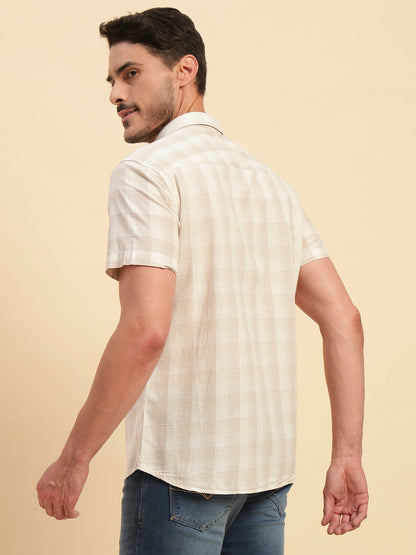 Casual Shirt for Men | Breathable & Soft with Color Fastness Regular Fit Spread Collar Neck Cotton Fabric Checkered Pattern