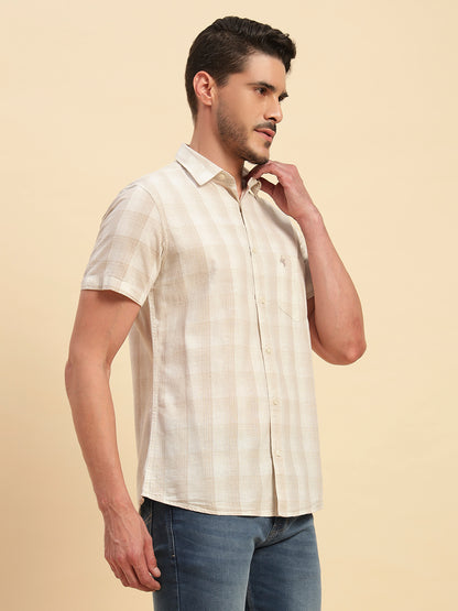 Casual Shirt for Men | Breathable & Soft with Color Fastness Regular Fit Spread Collar Neck Cotton Fabric Checkered Pattern
