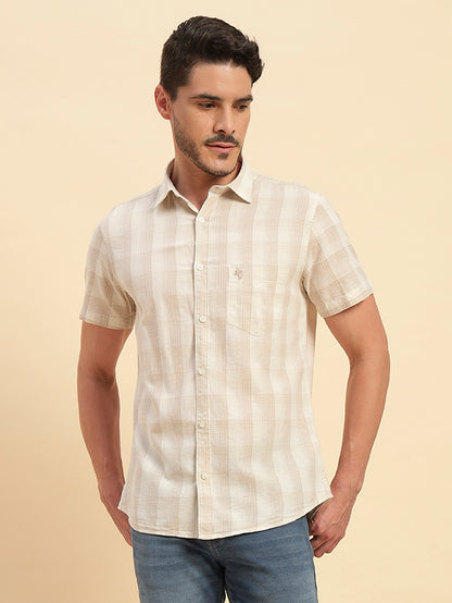 Casual Shirt for Men | Breathable & Soft with Color Fastness Regular Fit Spread Collar Neck Cotton Fabric Checkered Pattern