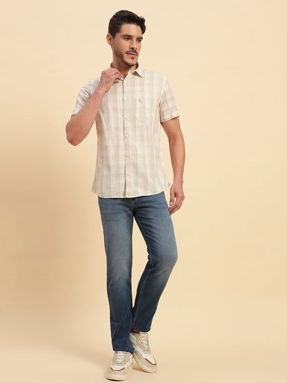 Casual Shirt for Men | Breathable & Soft with Color Fastness Regular Fit Spread Collar Neck Cotton Fabric Checkered Pattern