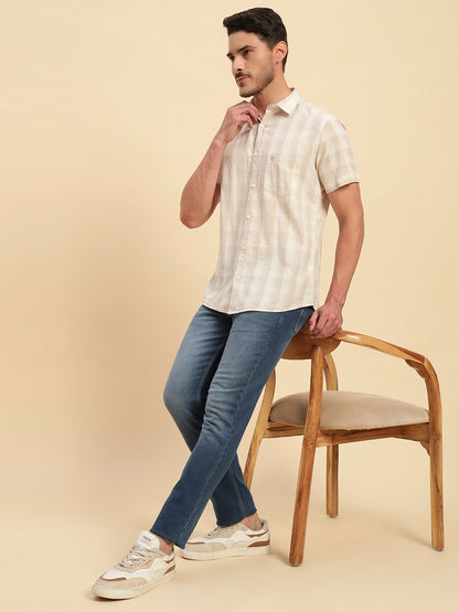 Casual Shirt for Men | Breathable & Soft with Color Fastness Regular Fit Spread Collar Neck Cotton Fabric Checkered Pattern
