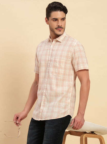 Casual Shirt for Men | Breathable & Soft with Color Fastness Regular Fit Spread Collar Neck Cotton Fabric Checkered Pattern