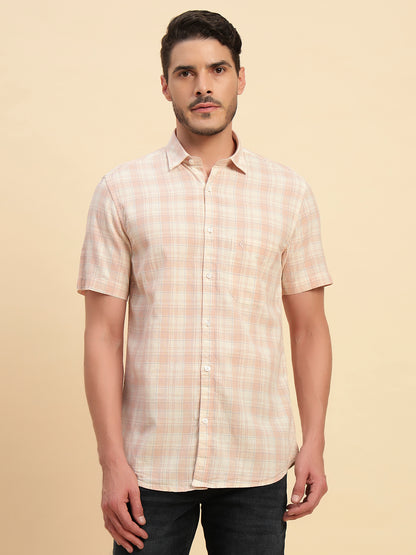 Casual Shirt for Men | Breathable & Soft with Color Fastness Regular Fit Spread Collar Neck Cotton Fabric Checkered Pattern