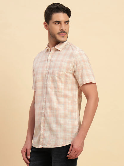 Casual Shirt for Men | Breathable & Soft with Color Fastness Regular Fit Spread Collar Neck Cotton Fabric Checkered Pattern