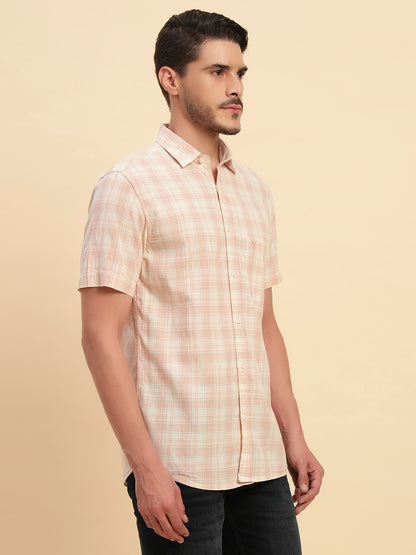Casual Shirt for Men | Breathable & Soft with Color Fastness Regular Fit Spread Collar Neck Cotton Fabric Checkered Pattern