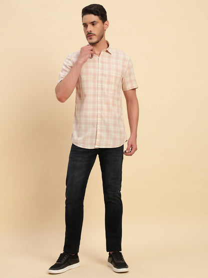 Casual Shirt for Men | Breathable & Soft with Color Fastness Regular Fit Spread Collar Neck Cotton Fabric Checkered Pattern