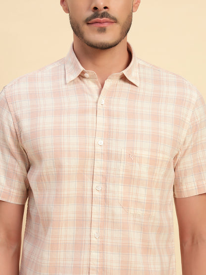 Casual Shirt for Men | Breathable & Soft with Color Fastness Regular Fit Spread Collar Neck Cotton Fabric Checkered Pattern