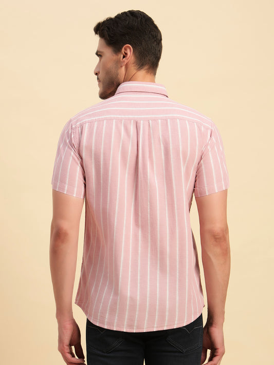 Casual Shirt for Men | Breathable & Soft with Color Fastness Regular Fit Spread Collar Neck Cotton Fabric Striped Pattern