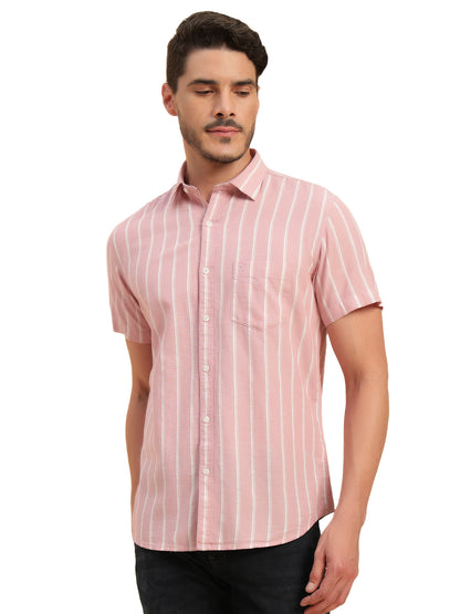 Casual Shirt for Men | Breathable & Soft with Color Fastness Regular Fit Spread Collar Neck Cotton Fabric Striped Pattern