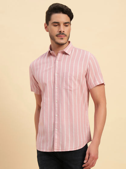 Casual Shirt for Men | Breathable & Soft with Color Fastness Regular Fit Spread Collar Neck Cotton Fabric Striped Pattern
