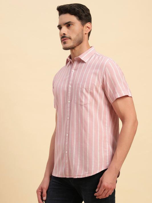 Casual Shirt for Men | Breathable & Soft with Color Fastness Regular Fit Spread Collar Neck Cotton Fabric Striped Pattern
