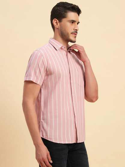 Casual Shirt for Men | Breathable & Soft with Color Fastness Regular Fit Spread Collar Neck Cotton Fabric Striped Pattern