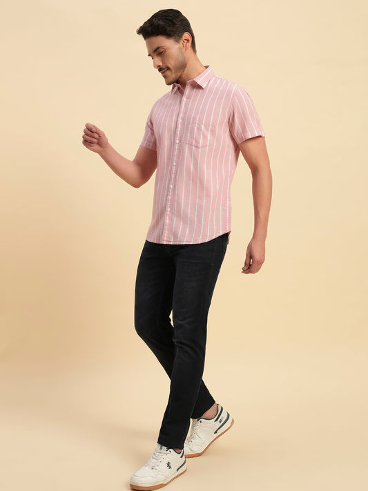 Casual Shirt for Men | Breathable & Soft with Color Fastness Regular Fit Spread Collar Neck Cotton Fabric Striped Pattern