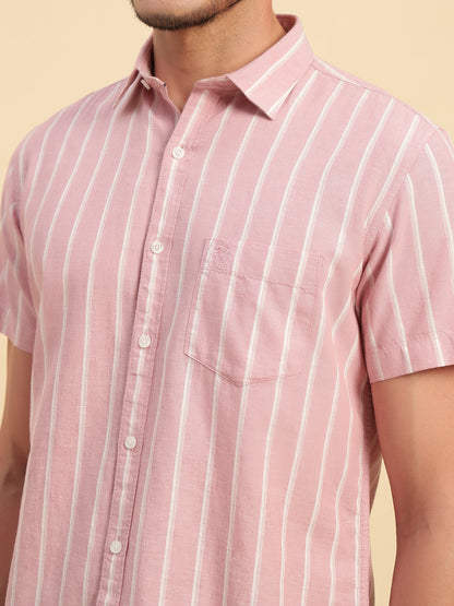 Casual Shirt for Men | Breathable & Soft with Color Fastness Regular Fit Spread Collar Neck Cotton Fabric Striped Pattern