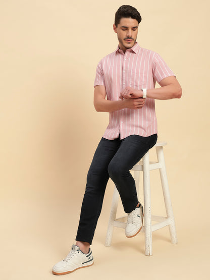Casual Shirt for Men | Breathable & Soft with Color Fastness Regular Fit Spread Collar Neck Cotton Fabric Striped Pattern