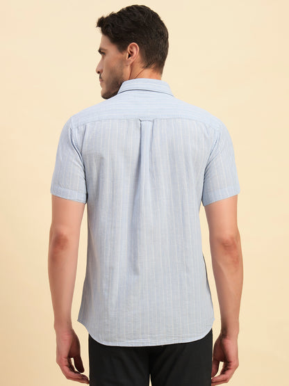 Casual Shirt for Men | Breathable & Soft with Color Fastness Regular Fit Spread Collar Neck Cotton Fabric Striped Pattern