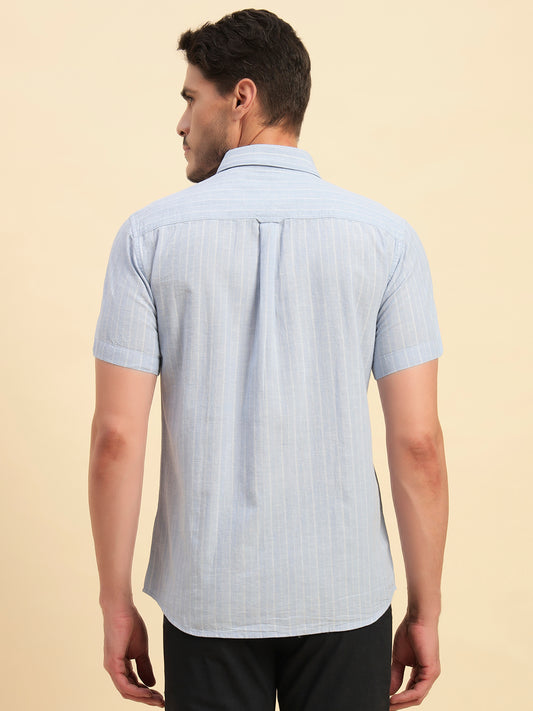 Casual Shirt for Men | Breathable & Soft with Color Fastness Regular Fit Spread Collar Neck Cotton Fabric Striped Pattern
