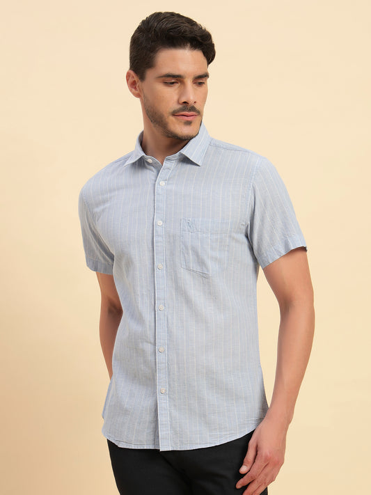 Casual Shirt for Men | Breathable & Soft with Color Fastness Regular Fit Spread Collar Neck Cotton Fabric Striped Pattern