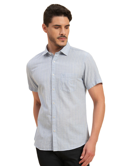 Casual Shirt for Men | Breathable & Soft with Color Fastness Regular Fit Spread Collar Neck Cotton Fabric Striped Pattern