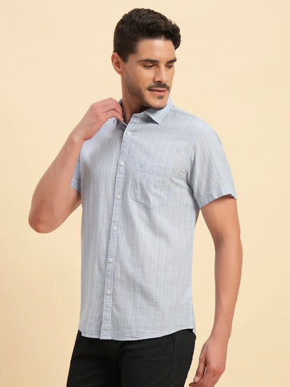 Casual Shirt for Men | Breathable & Soft with Color Fastness Regular Fit Spread Collar Neck Cotton Fabric Striped Pattern