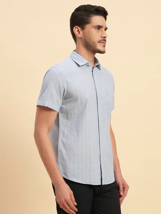 Casual Shirt for Men | Breathable & Soft with Color Fastness Regular Fit Spread Collar Neck Cotton Fabric Striped Pattern