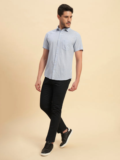 Casual Shirt for Men | Breathable & Soft with Color Fastness Regular Fit Spread Collar Neck Cotton Fabric Striped Pattern