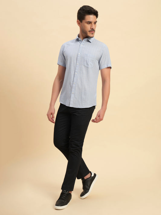 Casual Shirt for Men | Breathable & Soft with Color Fastness Regular Fit Spread Collar Neck Cotton Fabric Striped Pattern