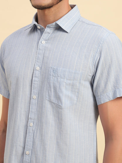 Casual Shirt for Men | Breathable & Soft with Color Fastness Regular Fit Spread Collar Neck Cotton Fabric Striped Pattern