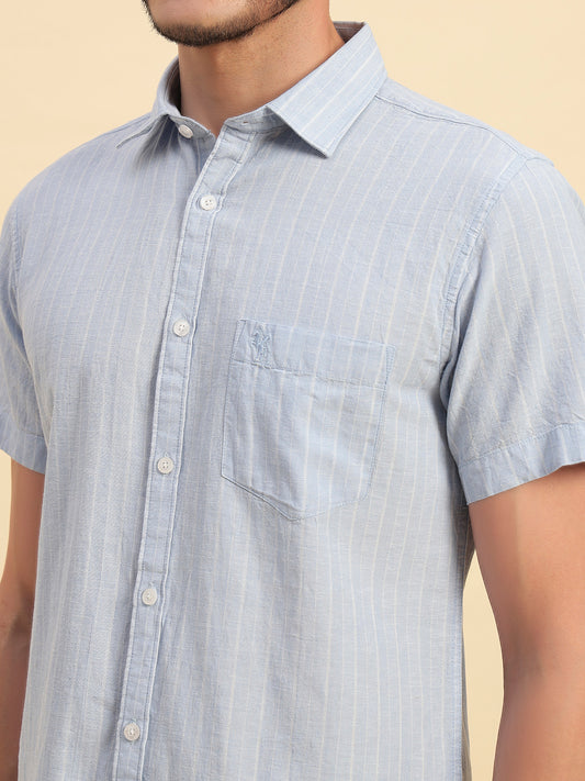 Casual Shirt for Men | Breathable & Soft with Color Fastness Regular Fit Spread Collar Neck Cotton Fabric Striped Pattern