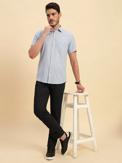 Casual Shirt for Men | Breathable & Soft with Color Fastness Regular Fit Spread Collar Neck Cotton Fabric Striped Pattern
