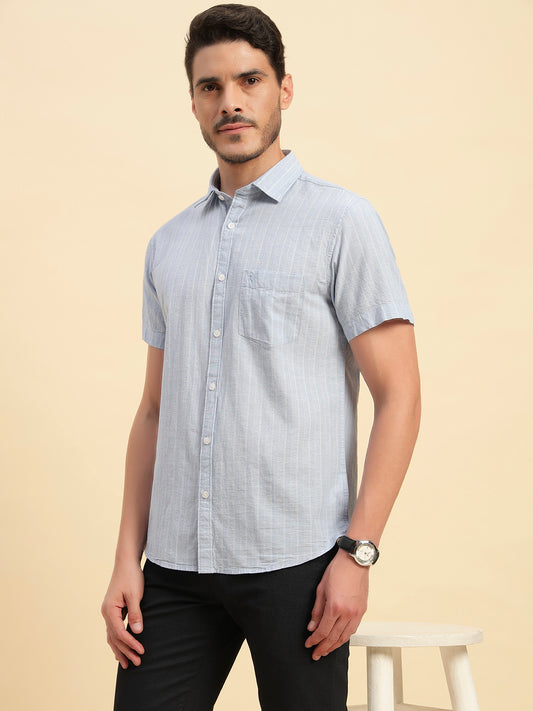Casual Shirt for Men | Breathable & Soft with Color Fastness Regular Fit Spread Collar Neck Cotton Fabric Striped Pattern